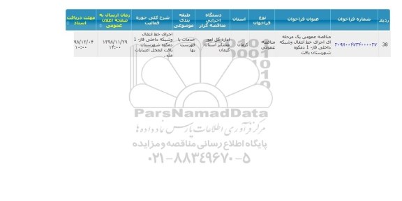 مناقصه ، مناقصه عمومی یک مرحله ای اجرای خط انتقال و شبکه داخلی ...