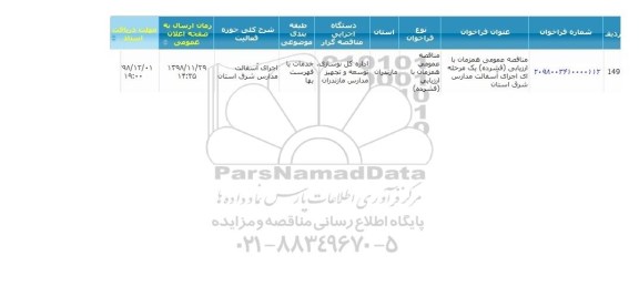 مناقصه عمومی, مناقصه عمومی اجرای آسفالت مدارس شرق استان