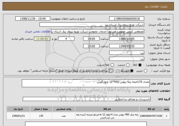 استعلام تعداد 170اصله پایه بتونی 400*12 چهارگوش