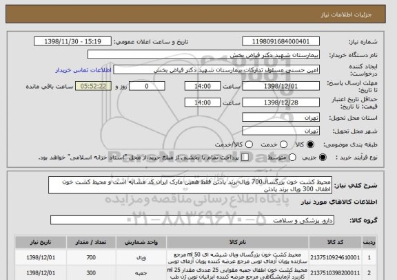 استعلام محیط کشت خون بزرگسال700 ویال-برند پادتن فقط همین مارک ایران کد مشابه است و محیط کشت خون اطفال 300 ویال برند پادتن 