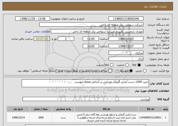 استعلام خرید 1000 دست لباس گرمکن ورزشی بر اساس مدارک پیوست