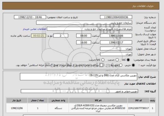 استعلام دوربین عکاسی کنان مدل D80 و لنز 135-18