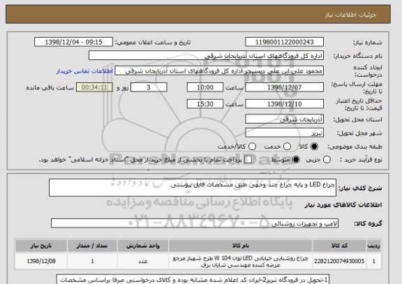 استعلام چراغ LED و پایه چراغ چند وجهی طبق مشخصات فایل پیوستی