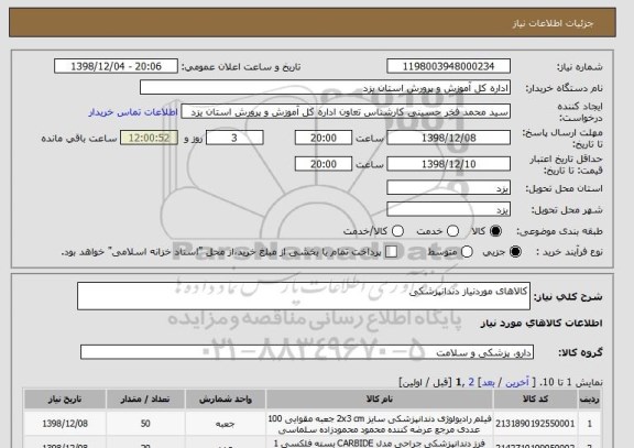 استعلام کالاهای موردنیاز دندانپزشکی 