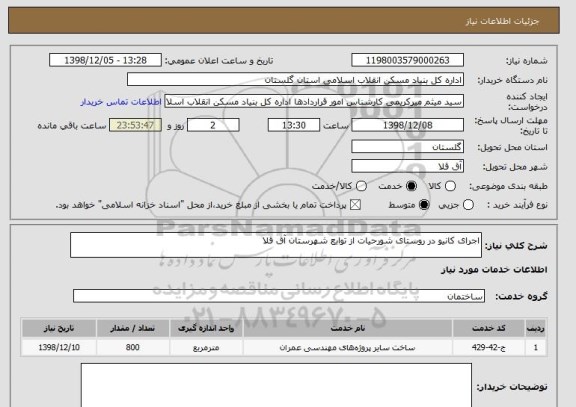 استعلام اجرای کانیو در روستای شورحیات از توابع شهرستان آق قلا