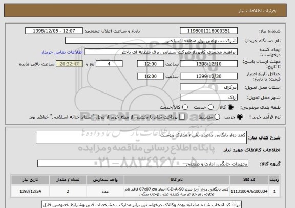 استعلام کمد دوار بایگانی دوعدد بشرح مدارک پیوست