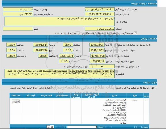 مزایده فروش اموال اسقاطی 