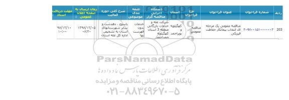 مناقصه عمومی،مناقصه  انتخاب پیمانکار حفاظت فیزیکی