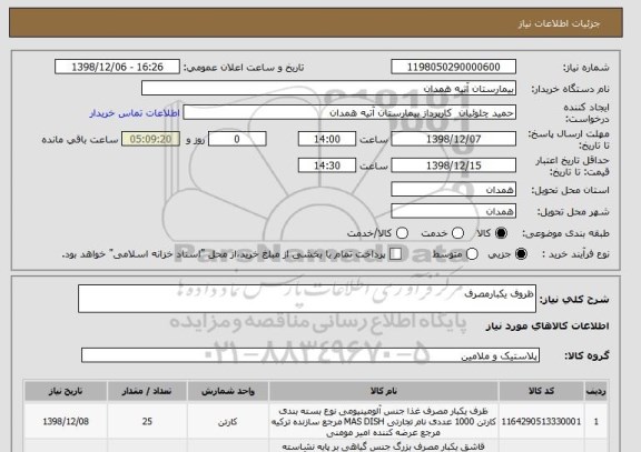 استعلام ظروف یکبارمصرف