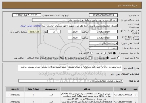 استعلام خرید تجهیزات رایانه به شرح فرم دعوتنامه و جدول پیوستی ضمنا قیمت صرفا بر اساس جدول پیوستی باشد