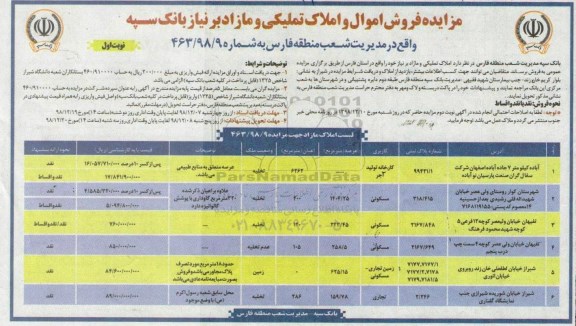 آگهی مزایده مزایده فروش املاک تملیکی و مازاد نوبت اول