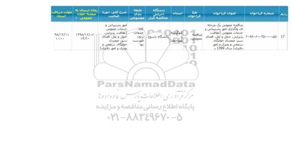 مناقصه، مناقصه واگذاری امور پشتیبانی و خدمات عمومی 