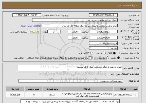 استعلام تعداد 10عدد ترازوی دیجیتالی طبق فایل پیوست