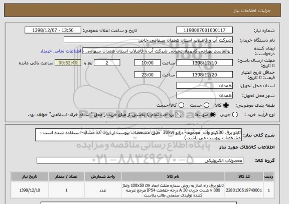 استعلام تابلو برق 30کیلو وات  مجموعه درایو 30kw  طبق مشخصات پیوست از ایران کد مشابه استفاده شده است ؛ مشخصات پیوست می باشد.)