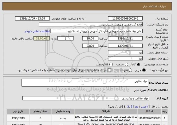 استعلام مواد غذایی