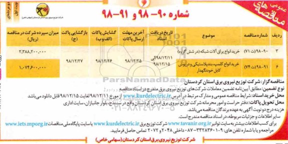 مناقصه های عمومی , مناقصه خرید انواع یراق آلات ...