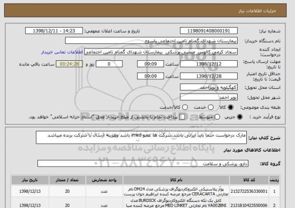 استعلام مارک درخواست حتما باید ایرانی باشد.شرکت ها عضو imed باشد وهزینه ارسال با شرکت برنده میباشد 