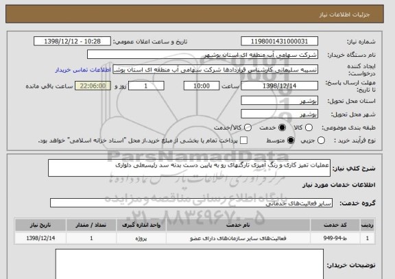 استعلام عملیات تمیز کاری و رنگ آمیزی تارگتهای رو به پایین دست بدنه سد رئیسعلی دلواری