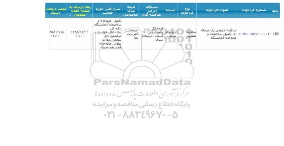 مناقصه تکمیل موتورخانه و ساختمان آزمایشگاه