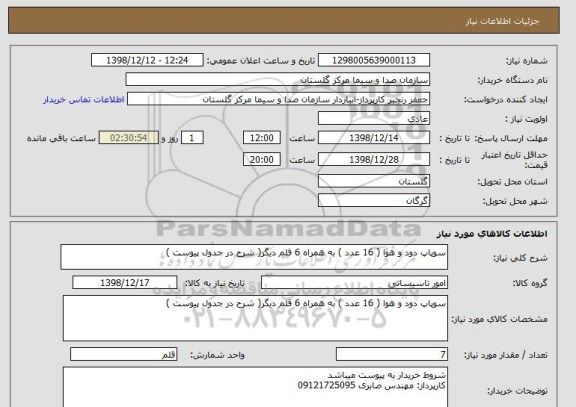 استعلام سوپاپ دود و هوا ( 16 عدد ) به همراه 6 قلم دیگر( شرح در جدول پیوست )