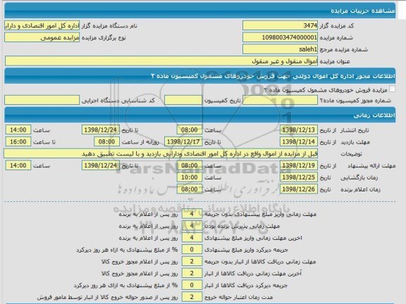 مزایده، مزایده اموال منقول و غیرمنقول 