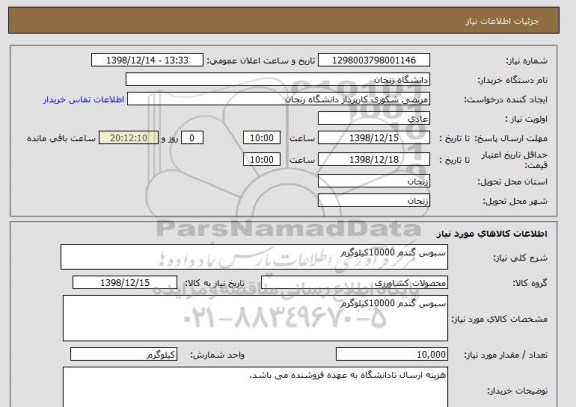 استعلام سبوس گندم 10000کیلوگرم