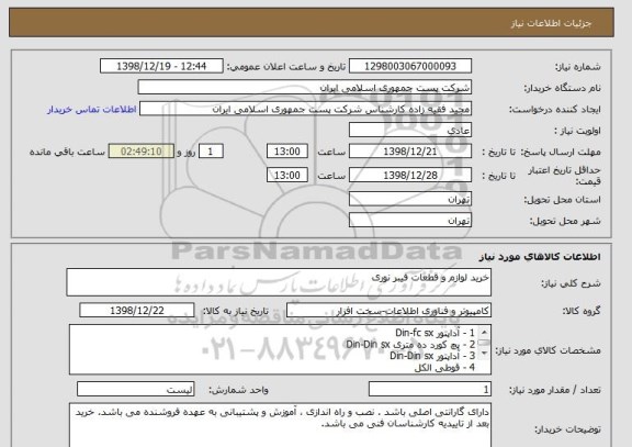 استعلام خرید لوازم و قطعات فیبر نوری