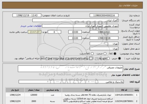 استعلام ملزومات مصرفی