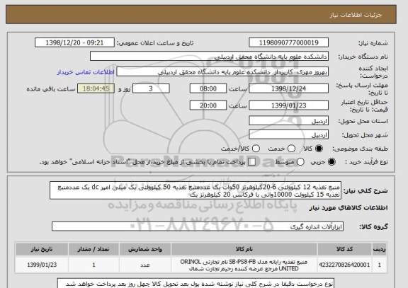 استعلام منبع تغذیه 12 کیلوولتی 6-20کیلوهرتز 50وات یک عددمنبع تغذیه 50 کیلوولتی یک میلی امپر dc یک عددمنبع تغذیه 15 کیلوولت 10000واتی با فرکانس 20 کیلوهرتز یک 