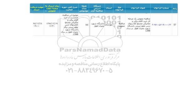 مناقصه, مناقصه  خرید اقلام برقی و مکانیکی مجتمع کلاسهای درس علوم تربیتی 