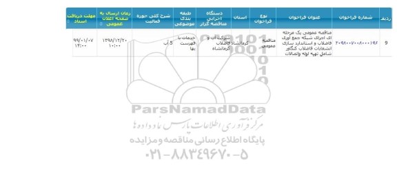 آگهی مناقصه عمومی , مناقصه اجرای شبکه جمع آوری فاضلاب و استانداردسازی انشعابات