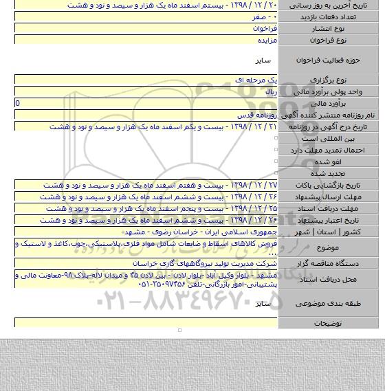 فروش کالاهای اسقاط و ضایعات شامل مواد فلزی٬پلاستیکی٬چوب٬کاغذ و لاستیک و ...