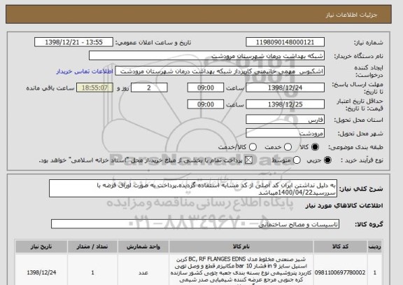 استعلام به دلیل نداشتن ایران کد اصلی از کد مشابه استفاده گردیده.پرداخت به صورت اوراق قرضه با سررسید1400/04/22میباشد