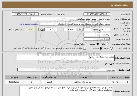 استعلام مرمت و بازسازی جاده نواکوه