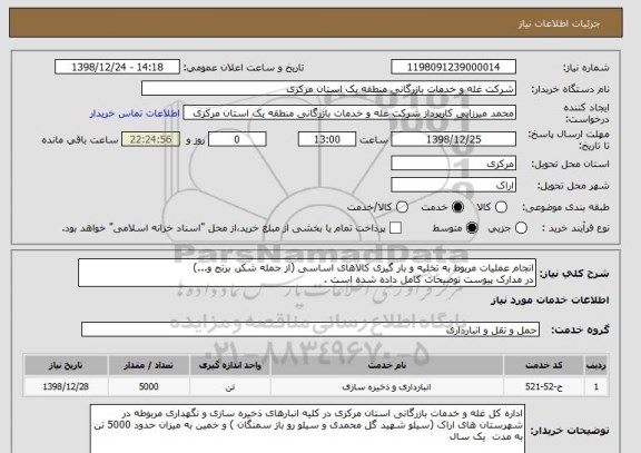 استعلام انجام عملیات مربوط به تخلیه و بار گیری کالاهای اساسی (از جمله شکر، برنج و...) 
در مدارک پیوست توضیحات کامل داده شده است .