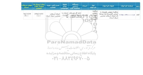 مناقصه اجرای آسفالت مدارس شرق استان 