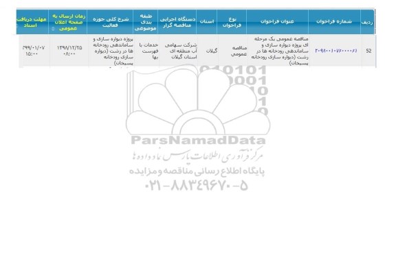 مناقصه، مناقصه پروژه دیواره سازی و ساماندهی رودخانه ها...