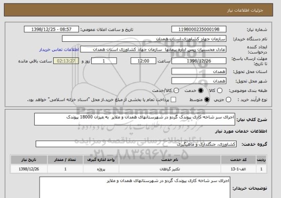 استعلام اجرای سر شاخه کاری پیوندک گردو در شهرستانهای همدان و ملایر  به میزان 18000 پیوندک 