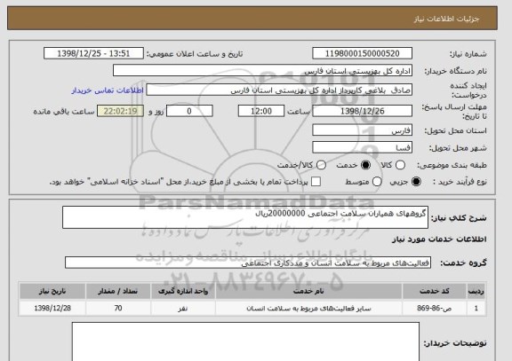 استعلام گروههای همیاران سلامت اجتماعی 20000000ریال