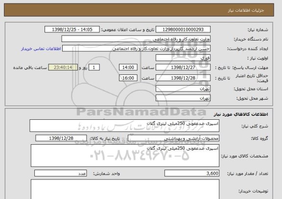 استعلام اسپری ضدعفونی 250میلی لیتری گلان