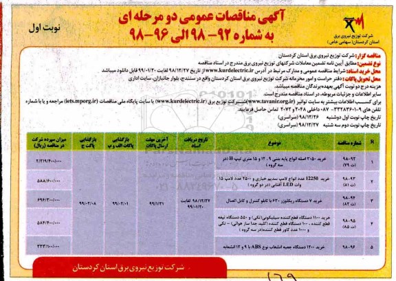 مناقصه, مناقصه خرید 3050 اصله انواع پایه بتنی...