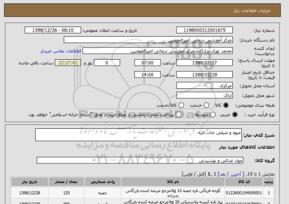 استعلام میوه و صیفی جات تازه