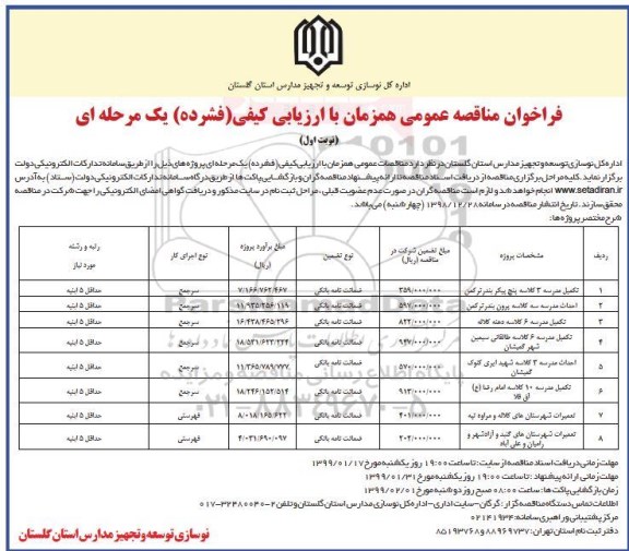 فراخوان مناقصه عمومی , مناقصه تکمیل مدرسه 3 کلاسه ... 