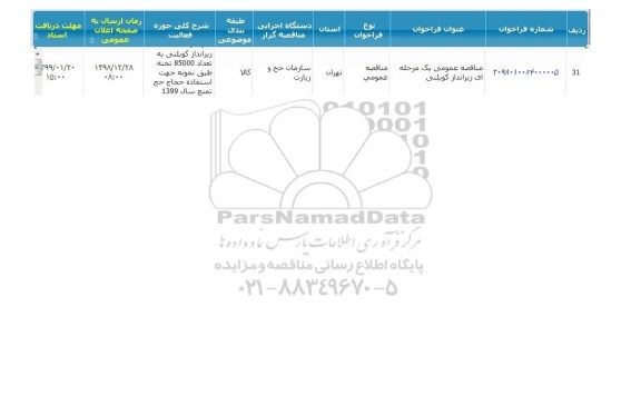 مناقصه زیرانداز کوبلنی