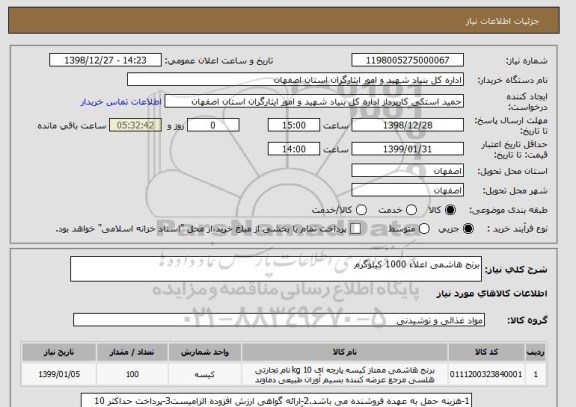 استعلام برنج هاشمی اعلاء 1000 کیلوگرم