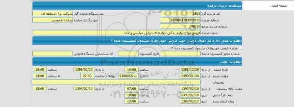 مزایده فروش انواع لوازم یدکی مولدهای دیزلی