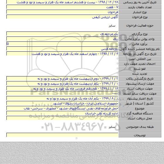 حمل فرآورده های نفتی ایستگاههای مشهد - مطهری - سرخس- نقاب