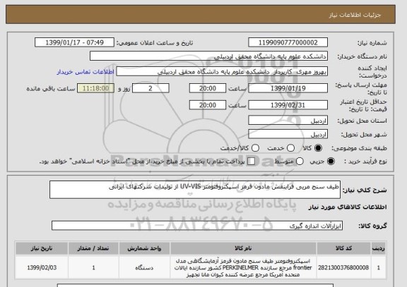 استعلام طیف سنج مریی فرابنفش مادون قرمز اسپکتروفتومتر UV-VIS از تولیدات شرکتهای ایرانی