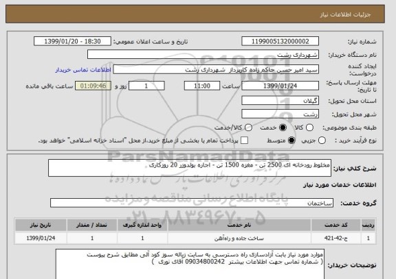 استعلام مخلوط رودخانه ای 2500 تن - مغزه 1500 تن - اجاره بولدوزر 20 روزکاری