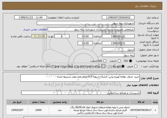 استعلام خرید جدول دولایه ویبره پرس خشک با رویه 3-0 میلی متر دوبار شسته شده 